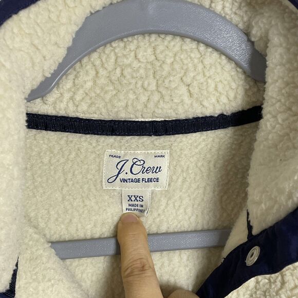 J.Crew Vintage Fleece Polartec® Sherpa Fleece Half-snap Pullover Beige Blue XXS - Picture 5 of 10